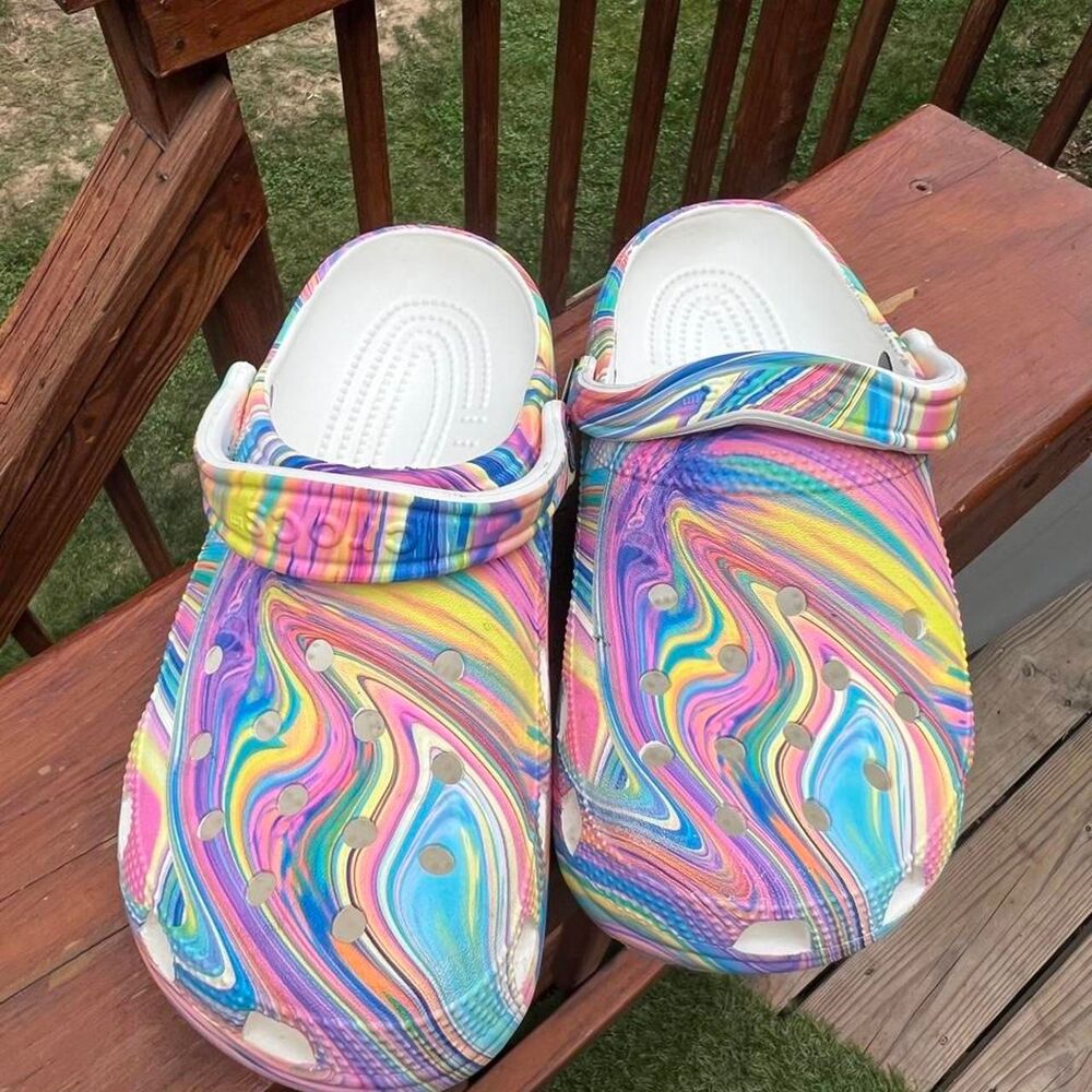 Crocs Women's 7 Mens 5 Rainbw Colorful Swirl Clogs